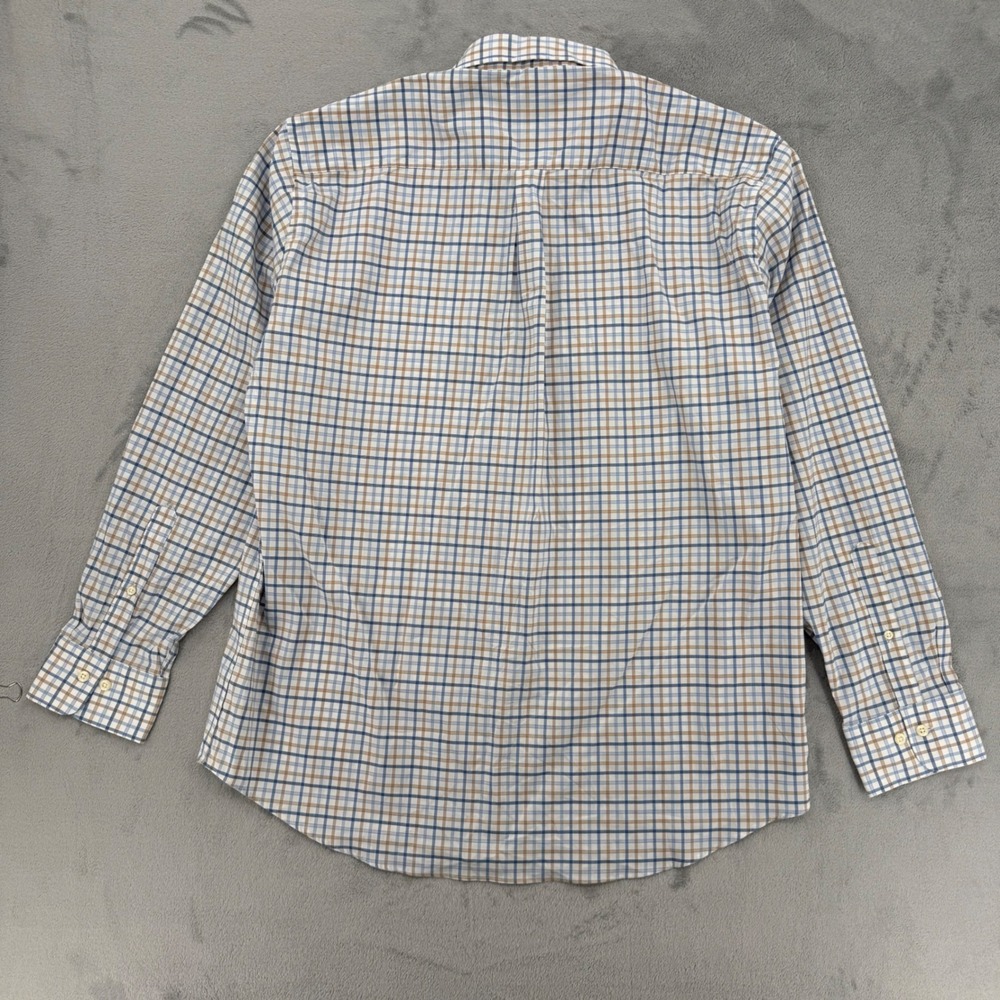 Peter Millar Crown Lite Mens Blue Tan Plaid Button Down Shirt Casual Size XL - Picture 7 of 16